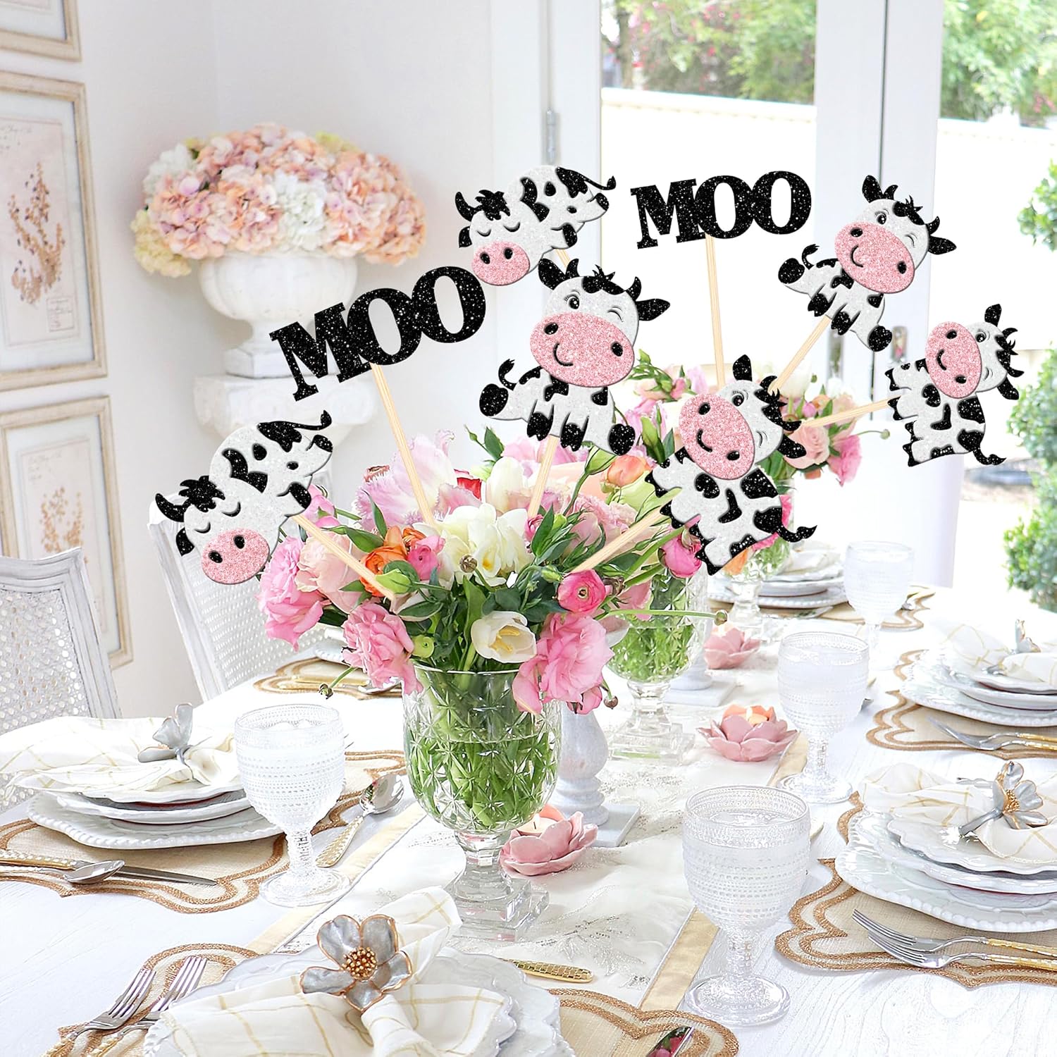 12PCS Double Sided Moo Cow Centerpiece Sticks