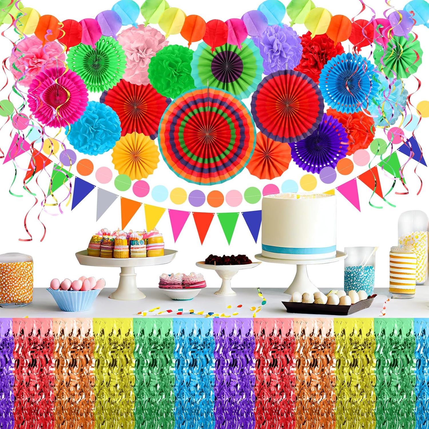 37 Pcs Fiesta Paper Fan Decorations Set