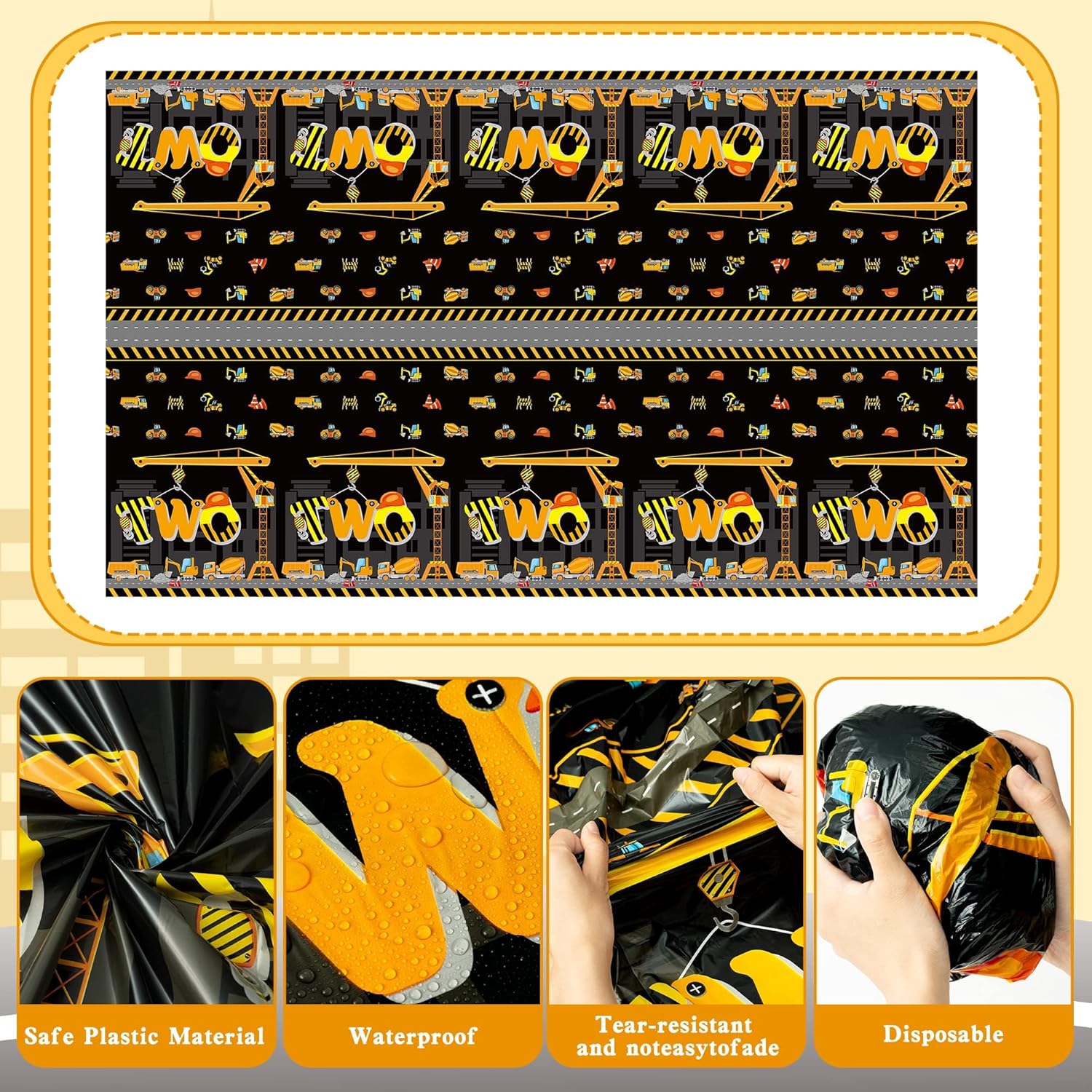 3Pcs Construction Themed Tablecloths - Dump Truck Birthday Decor