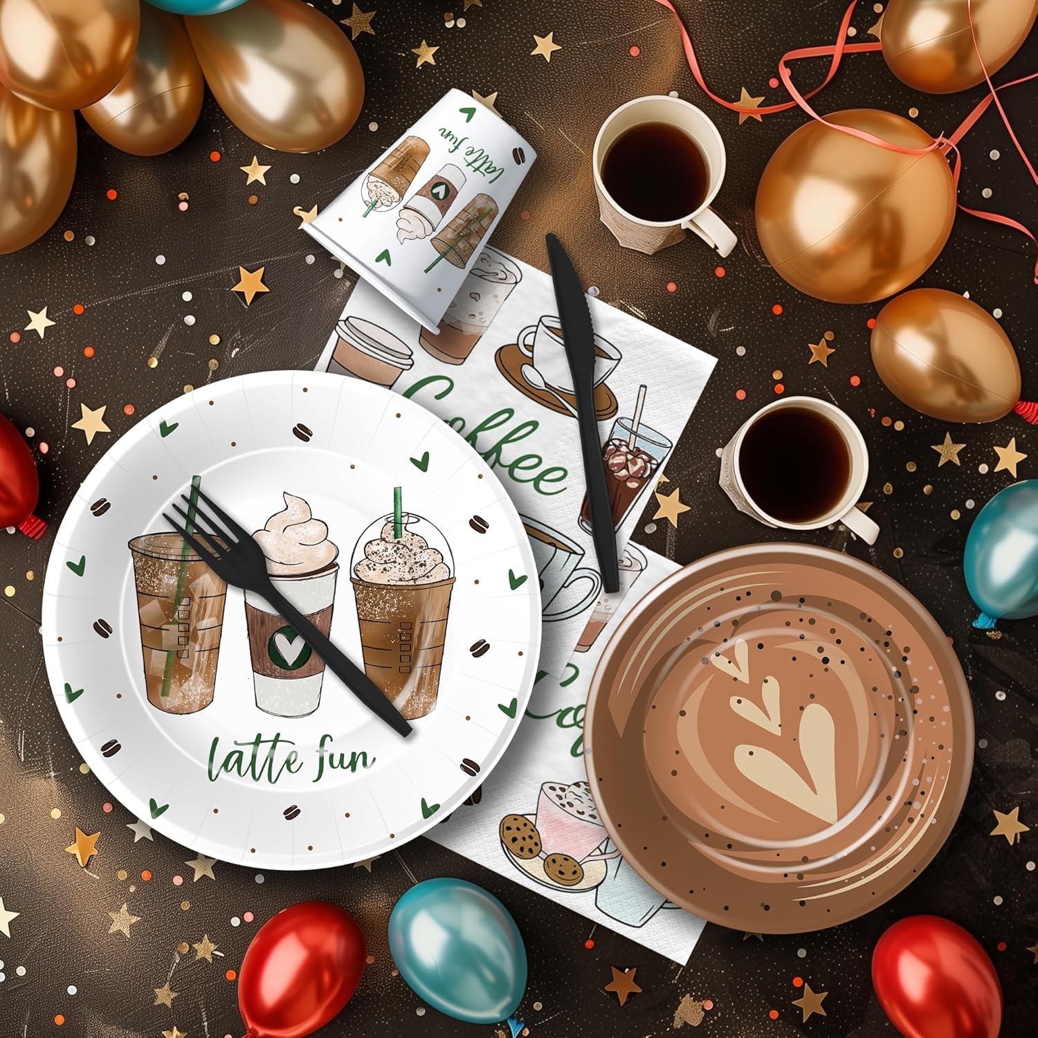 Coffee Party Decorations Tableware Set Serves 24