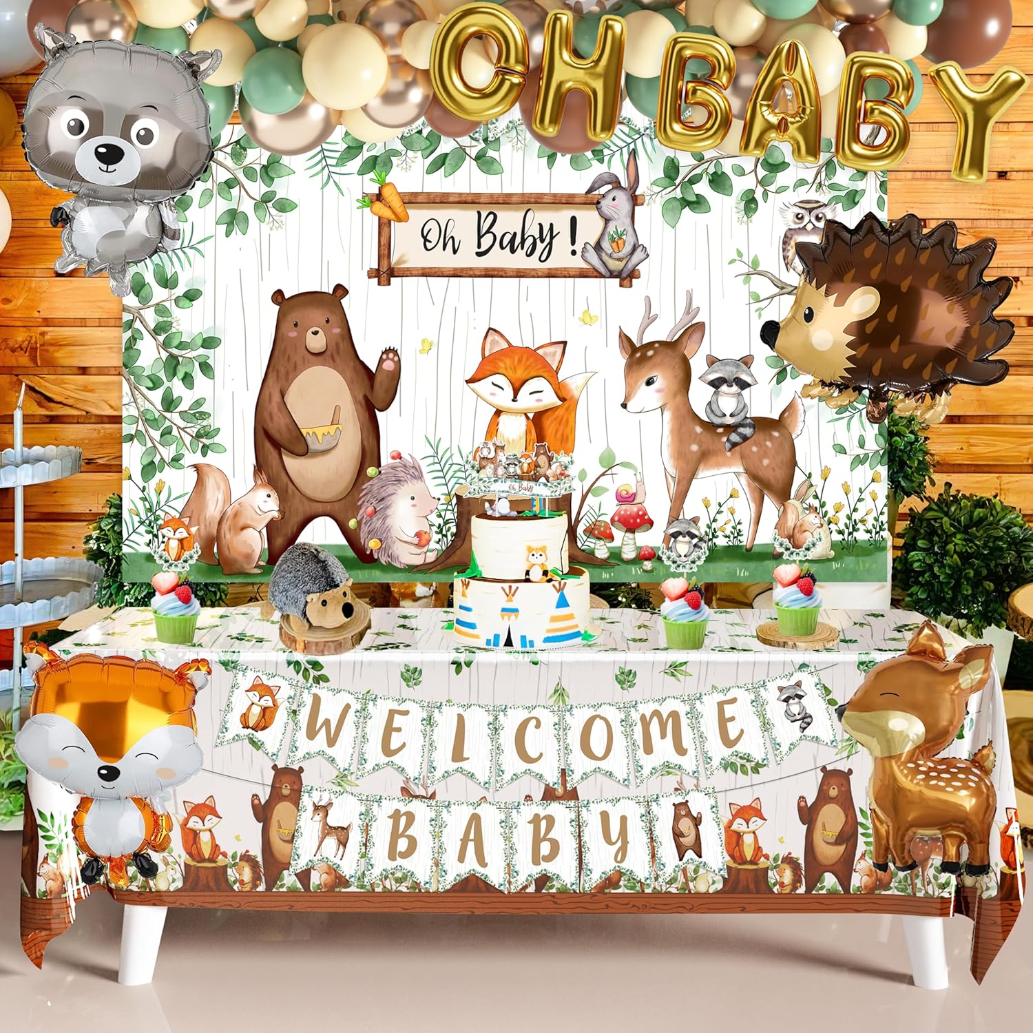 BORAMDO Woodland Animals Baby Shower Decoration Pack