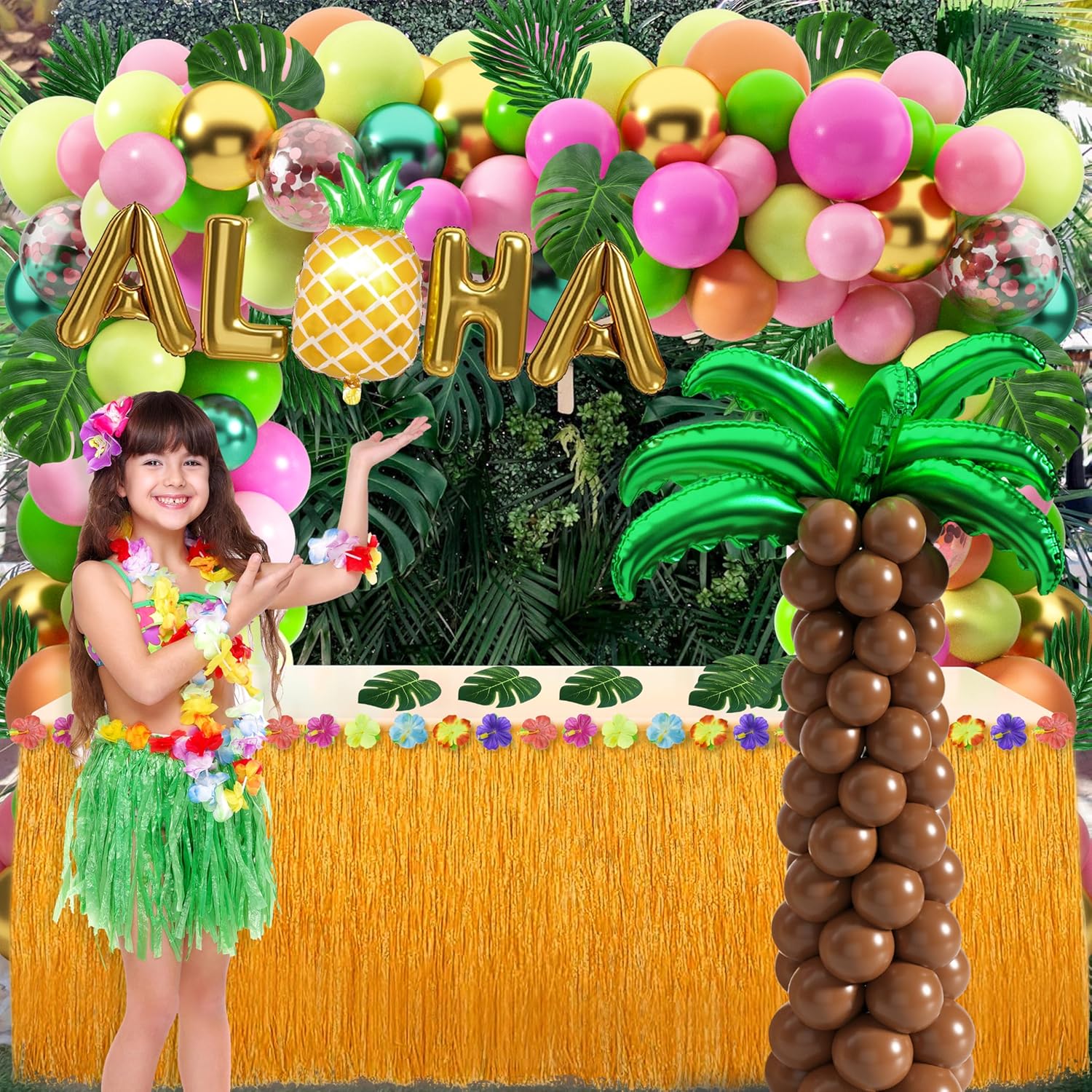 Tropical Luau Balloons Arch Garland Kit for Hawaiian Parties