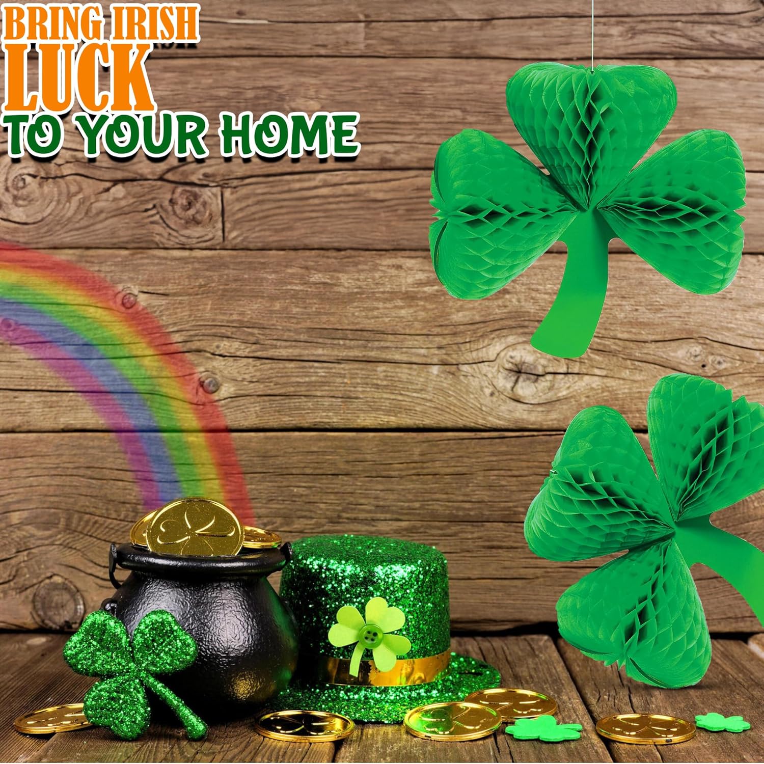 St Patricks Day Shamrock Tissue Hanging Decor Set of 3