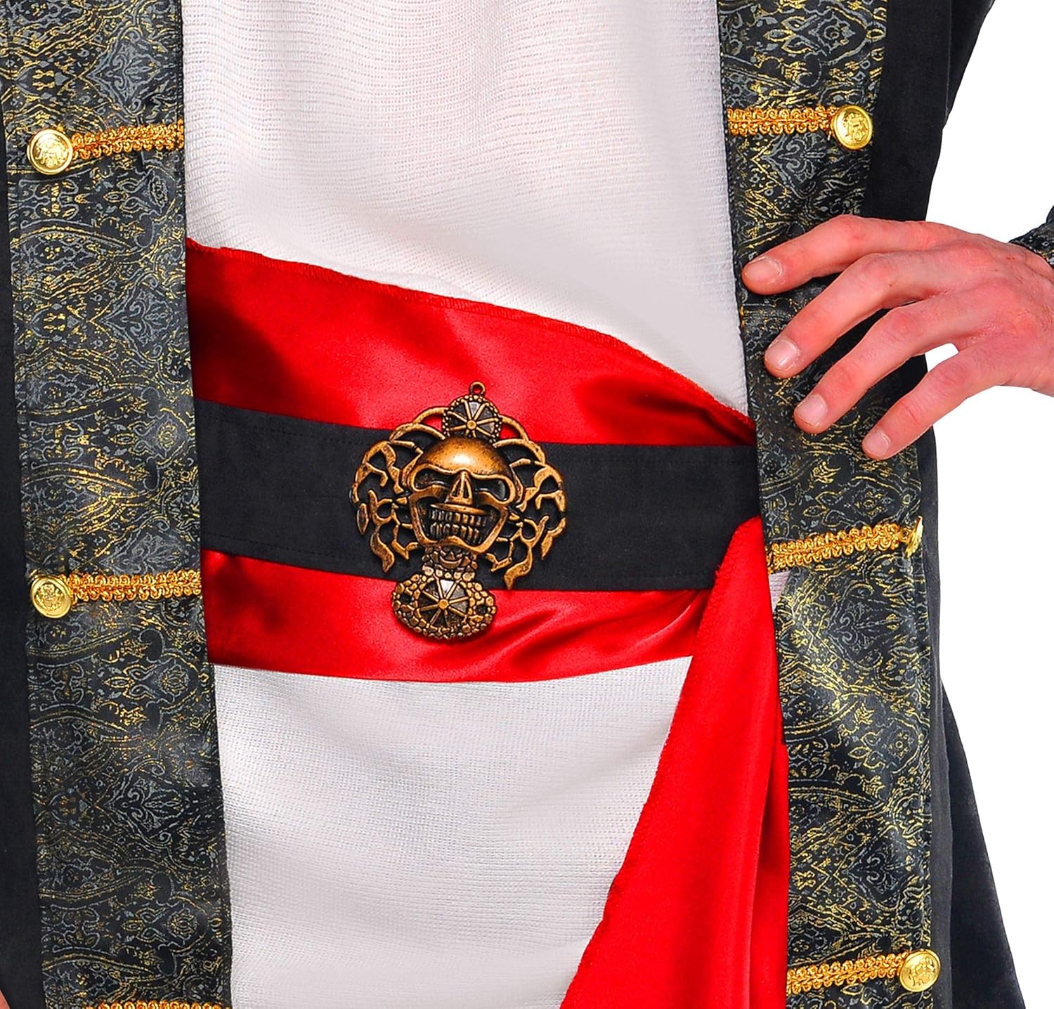 Black Red Satin Adjustable Pirate Belt - One Size Fits Most