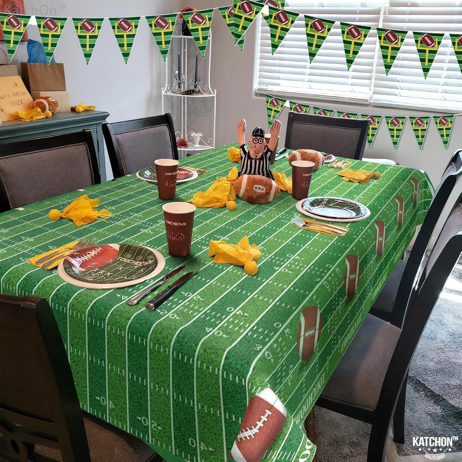 KatchOn 3 Pack Football Tablecloth - 108x54 Inch Green Tablecover for Football Parties