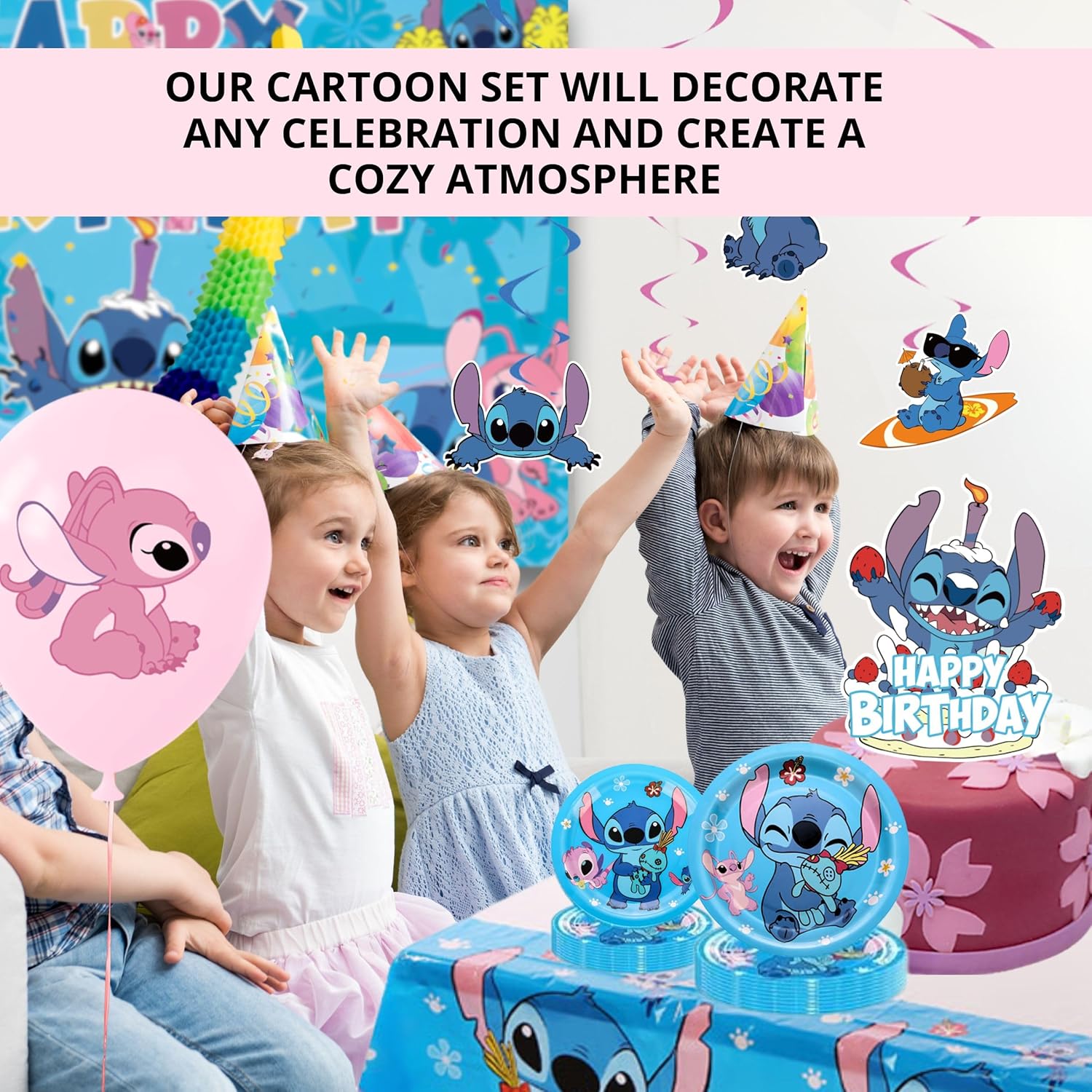 Cartoon Birthday Party Decor Set with Balloons and Streamers