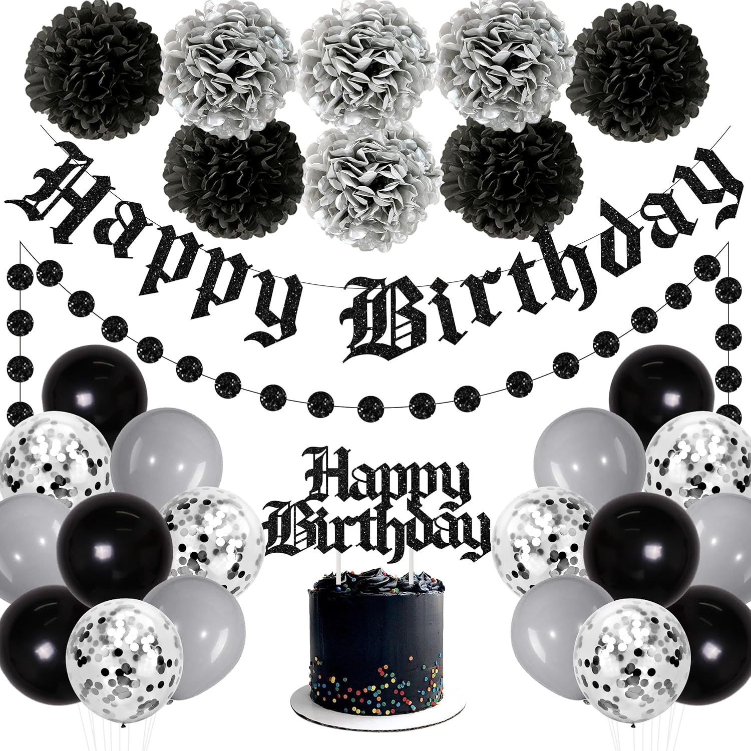 Black Gothic Birthday Decorations for Men Women