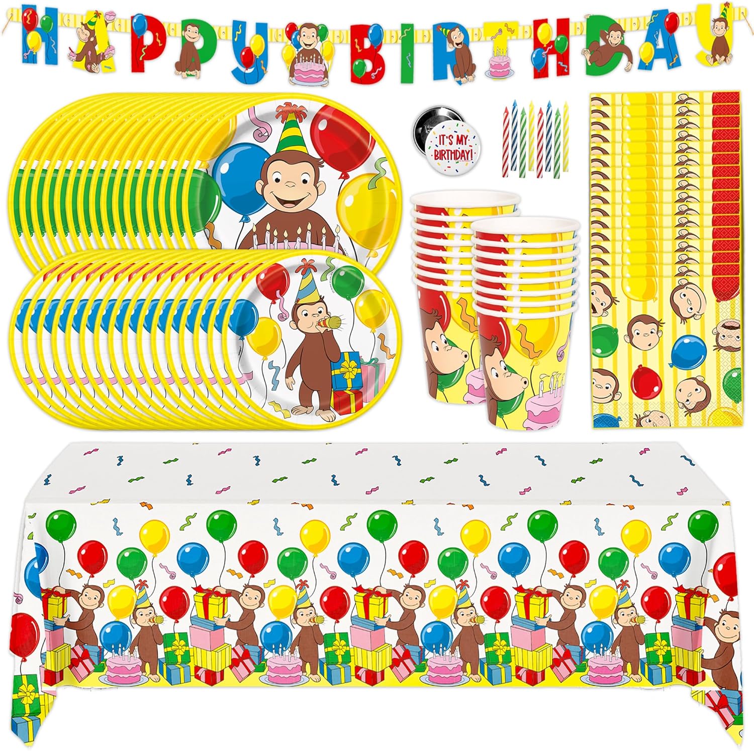 Curious George Birthday Party Pack for 16 Guests