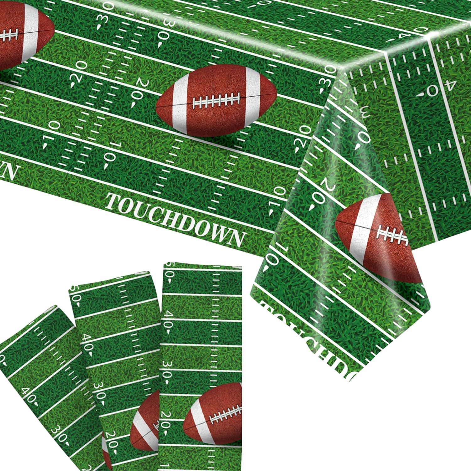 KatchOn 3 Pack Football Tablecloth - 108x54 Inch Green Tablecover for Football Parties