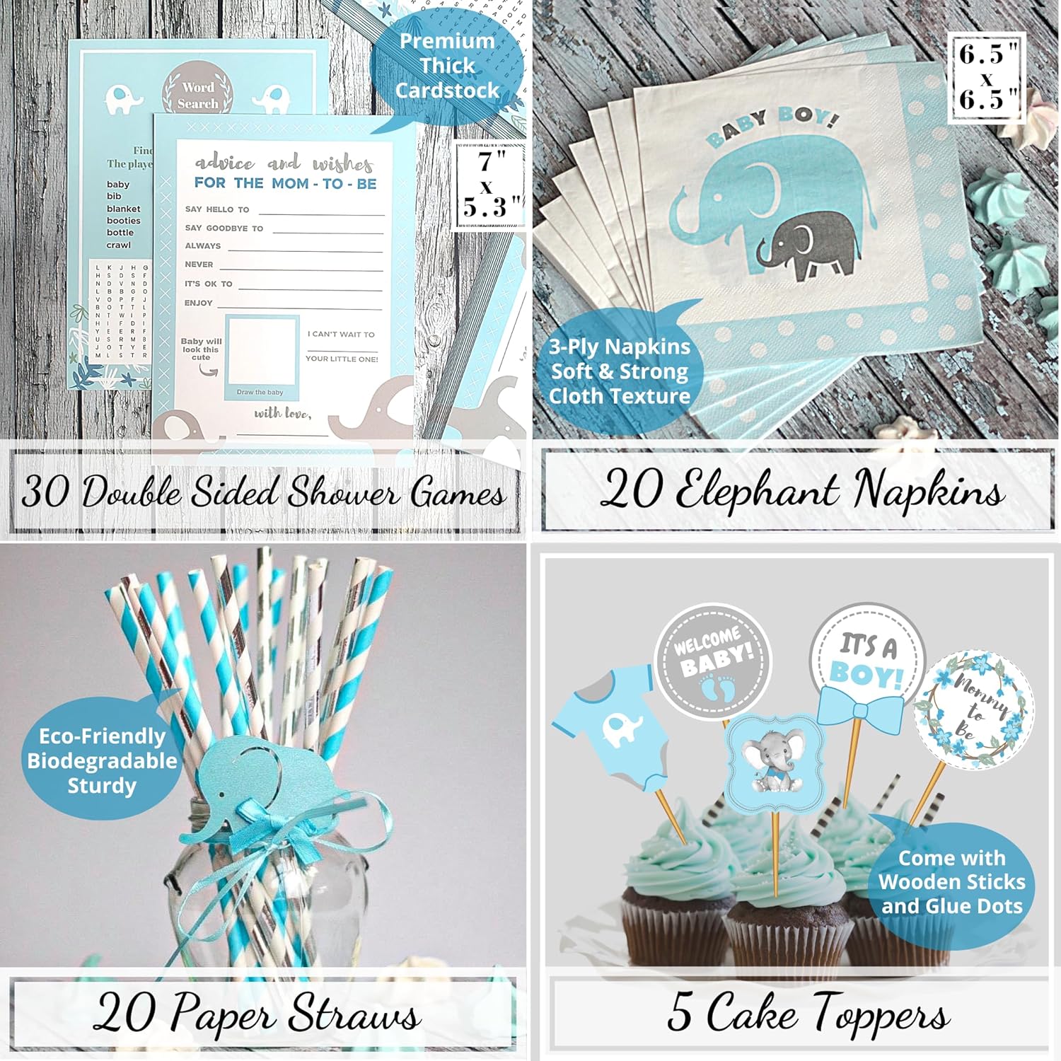 697 Pcs Premium Elephant Baby Shower Decor Set