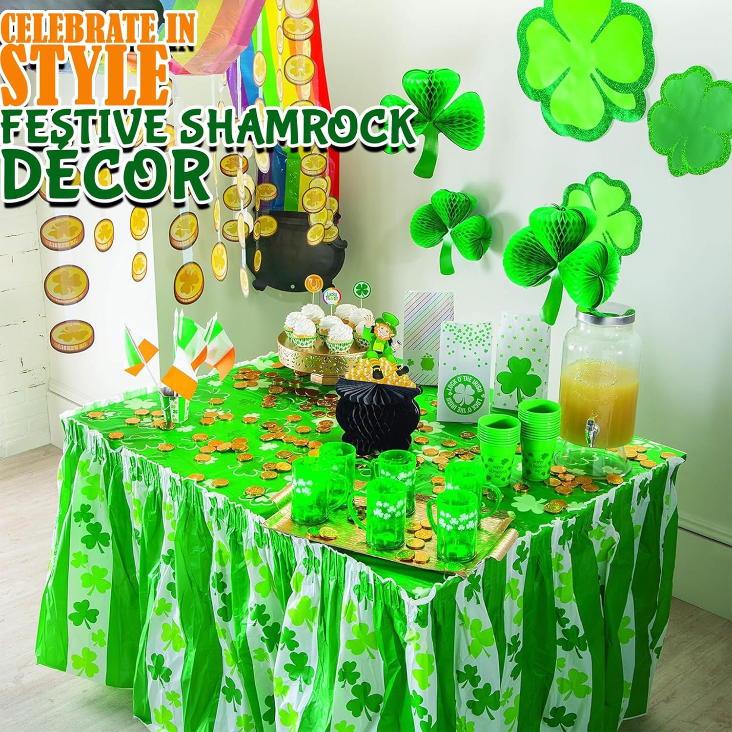 St Patricks Day Shamrock Tissue Hanging Decor Set of 3