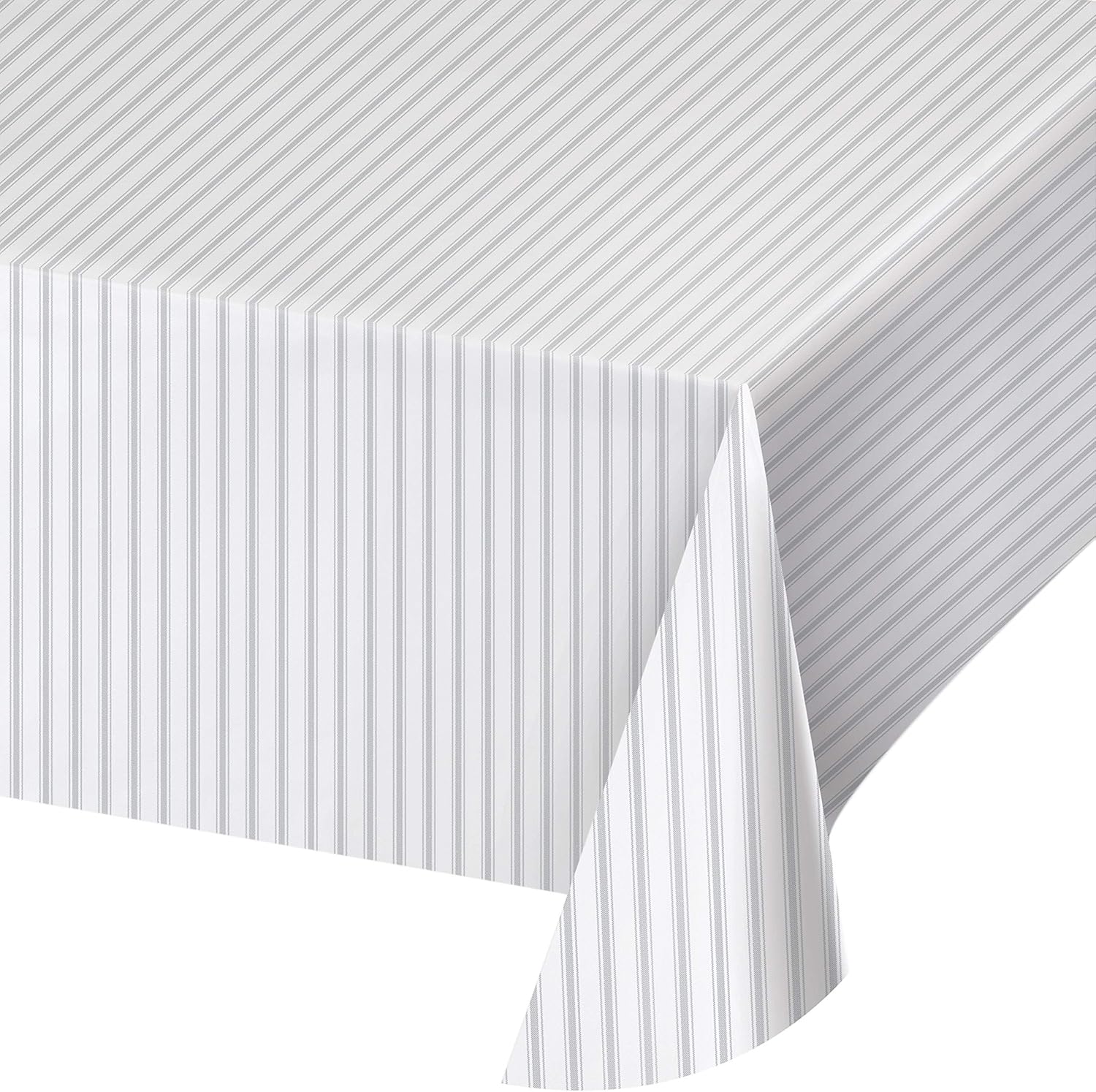 Gray Ticking Stripe Plastic Tablecloth 54x102