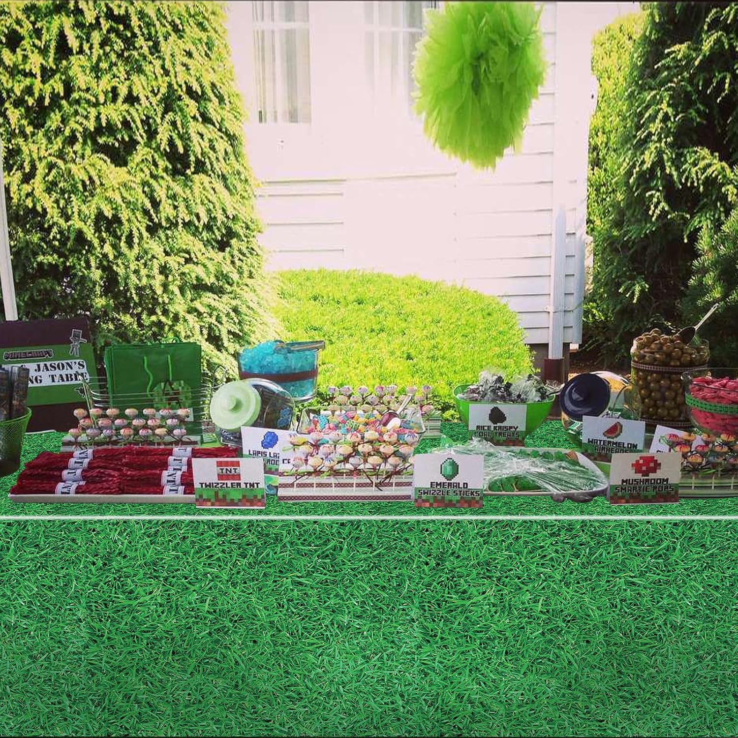 4 Pack Green Grass Tablecloths 87x51in Football Field Decor
