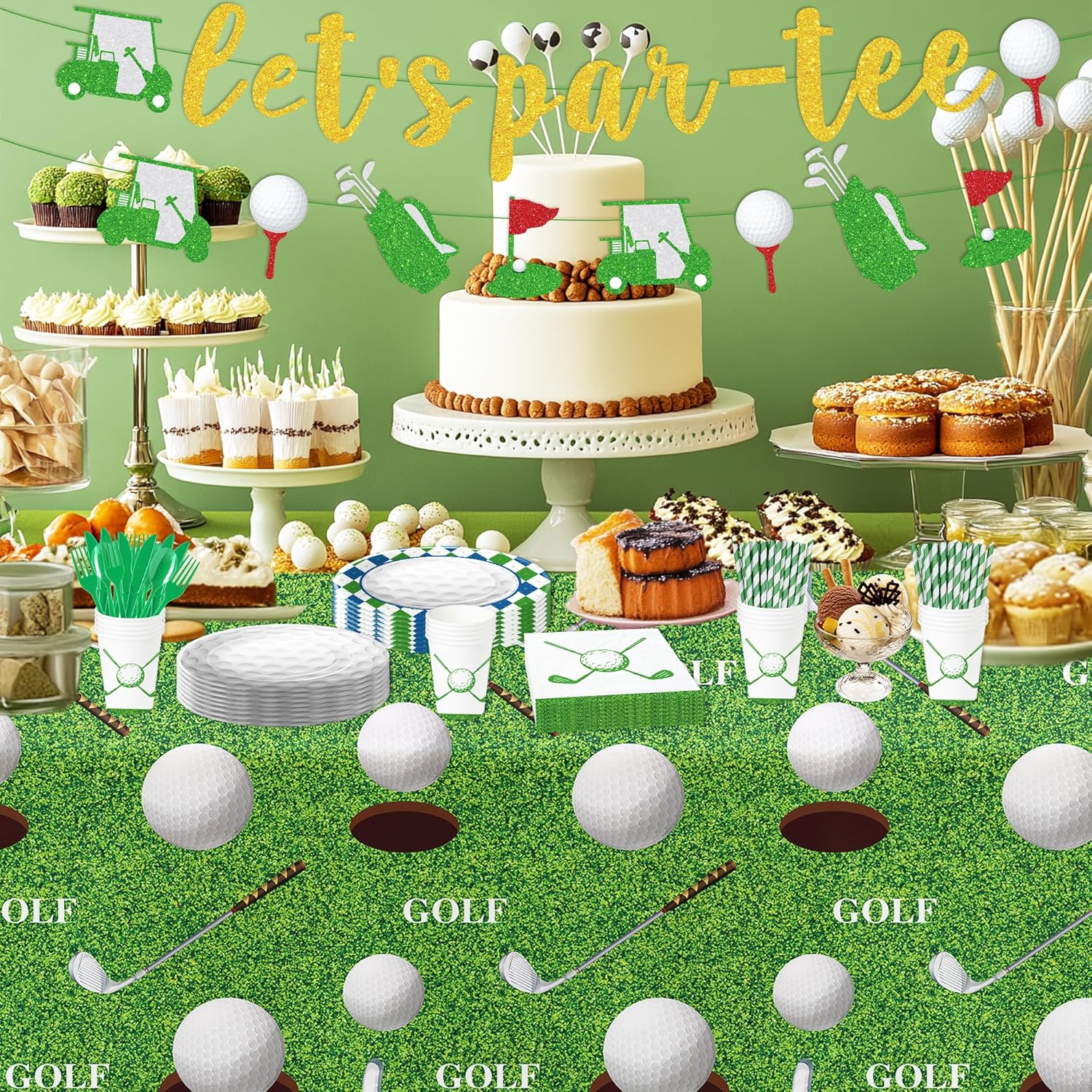Golf Party Tablecloth Set 3Pcs Disposable