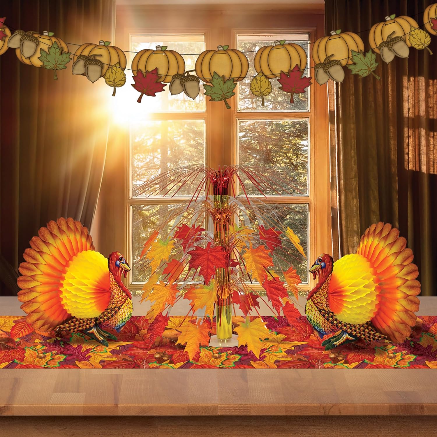 Beistle Colorful Tissue Turkey Centerpiece Set of 2