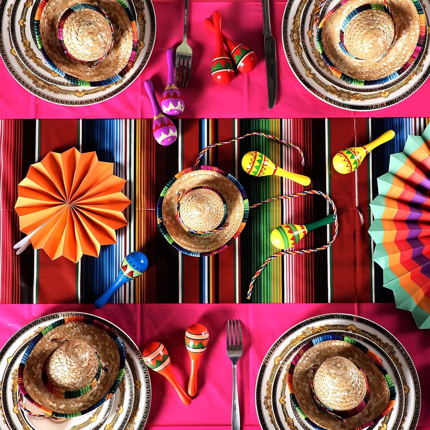 Hosuly Mexican Fiesta Tablecloth 54 x 108 Inches 24 Pcs