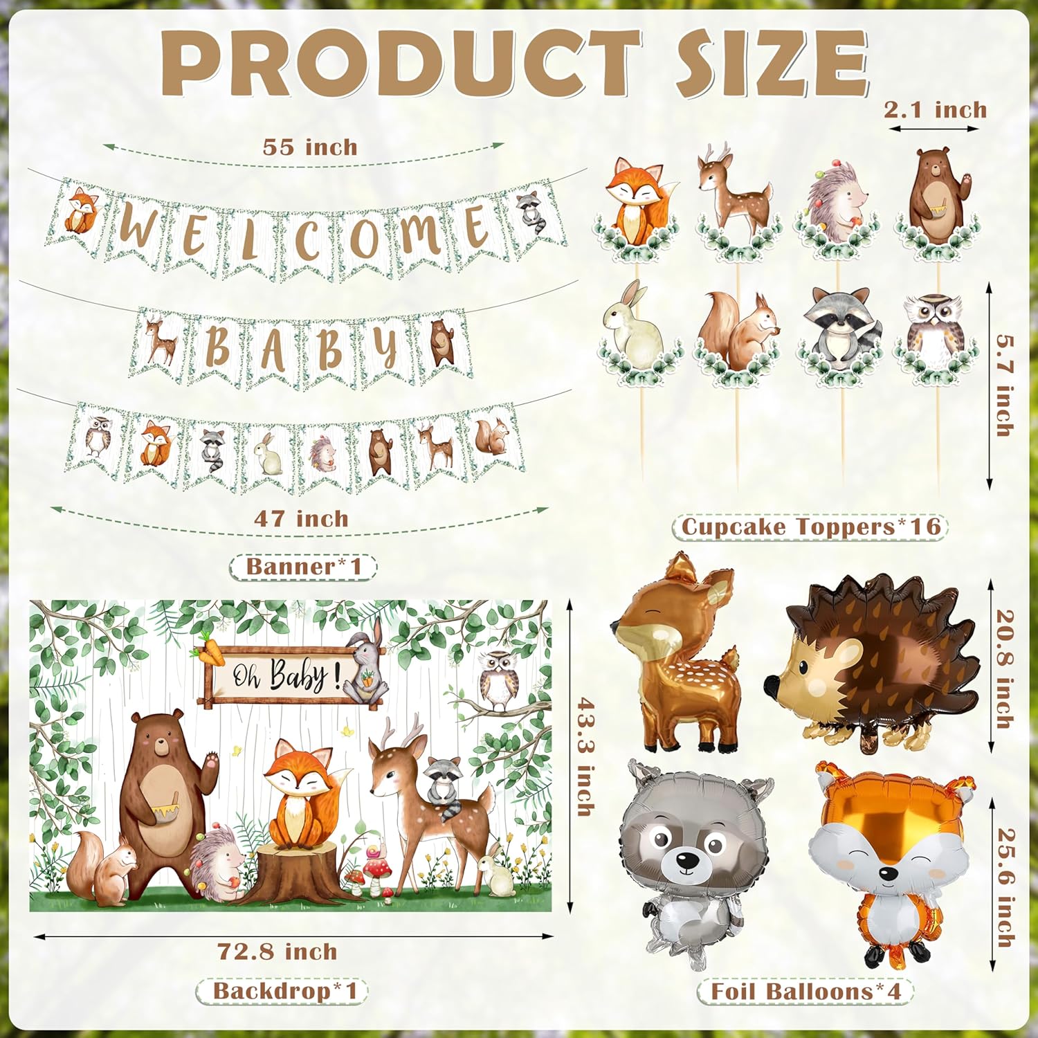 BORAMDO Woodland Animals Baby Shower Decoration Pack
