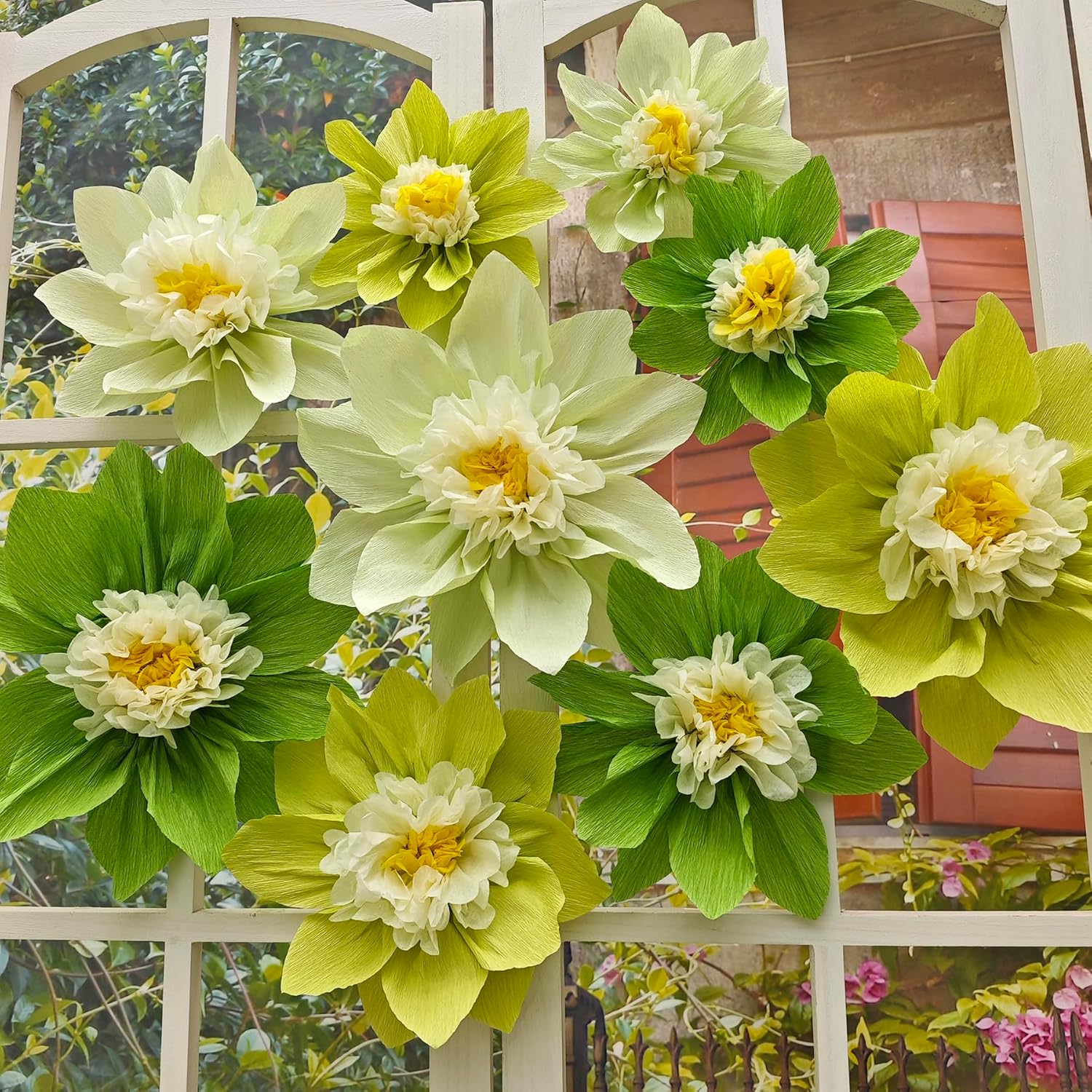 Mybbshower Crepe Paper Flowers Pack of 9 Green