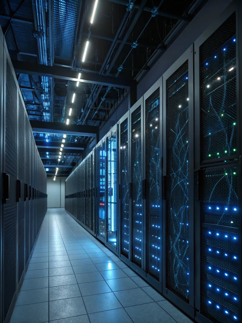 A photo of a cloud data storage center, showcasing the infrastructure for secure data management and analytics.