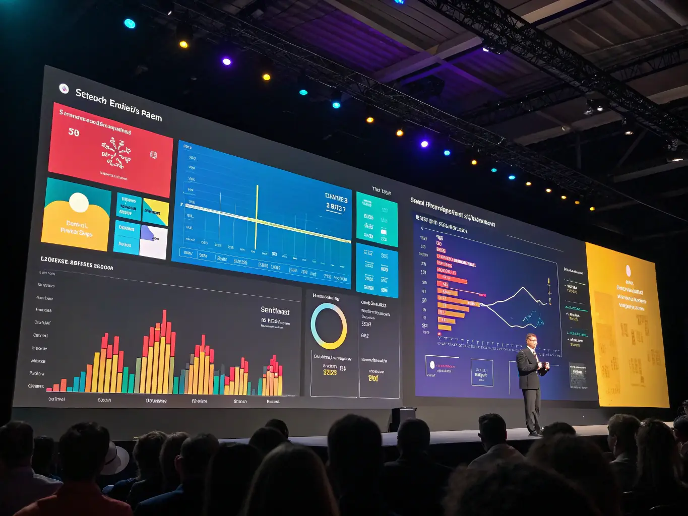 A dashboard displaying data analytics with charts and graphs, highlighting key performance indicators and business insights.